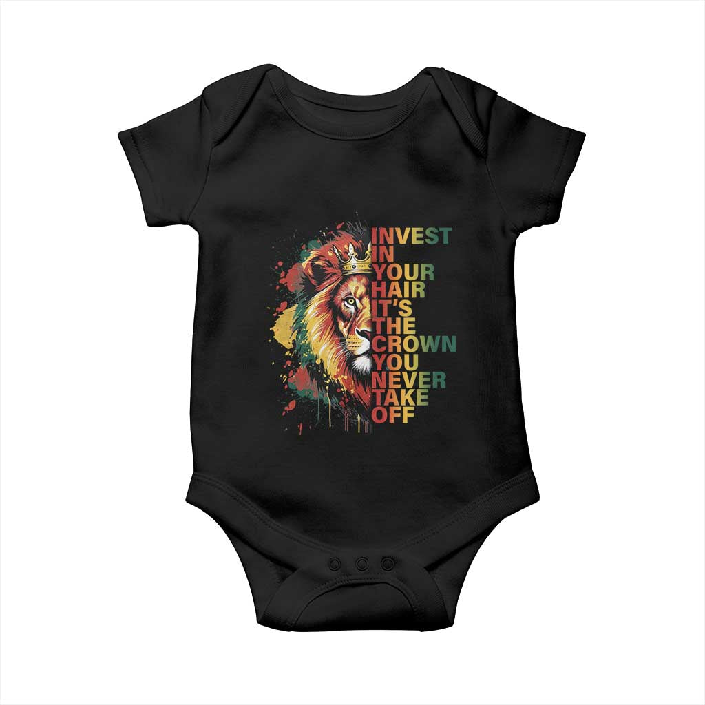 Rasta Lion Baby Onesie Invest In Your Hair It's The Crown You Never Take Off Jamaican Pride - Wonder Print Shop