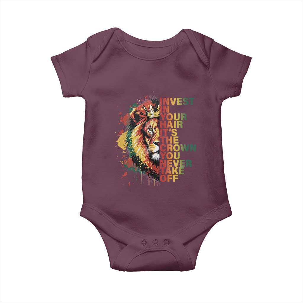 Rasta Lion Baby Onesie Invest In Your Hair It's The Crown You Never Take Off Jamaican Pride - Wonder Print Shop