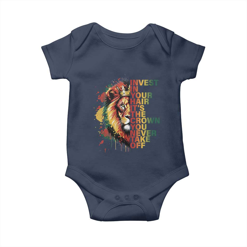 Rasta Lion Baby Onesie Invest In Your Hair It's The Crown You Never Take Off Jamaican Pride - Wonder Print Shop