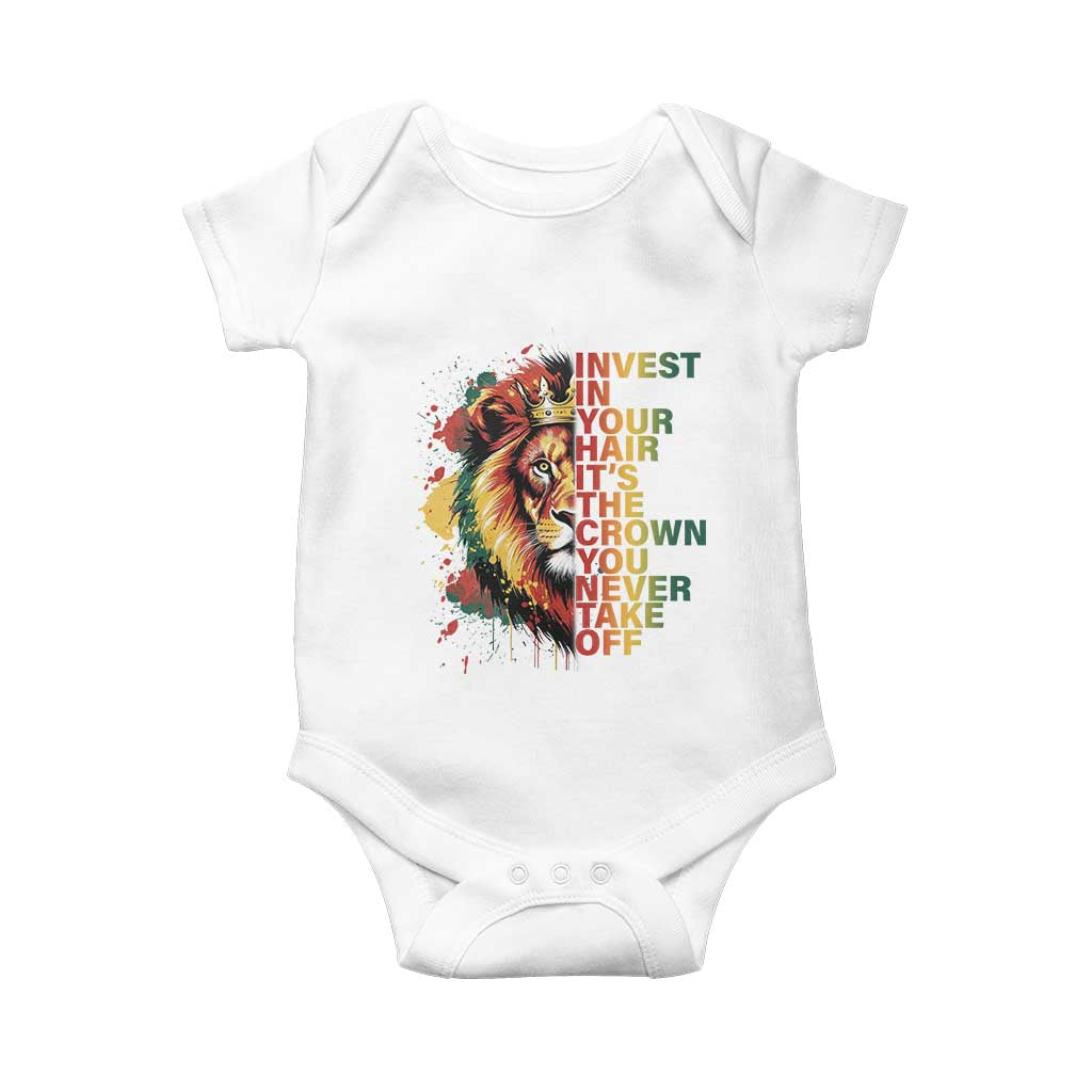 Rasta Lion Baby Onesie Invest In Your Hair It's The Crown You Never Take Off Jamaican Pride - Wonder Print Shop