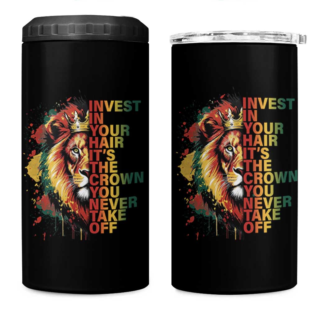 Rasta Lion 4 in 1 Can Cooler Tumbler Invest In Your Hair It's The Crown You Never Take Off Jamaican Pride - Wonder Print Shop