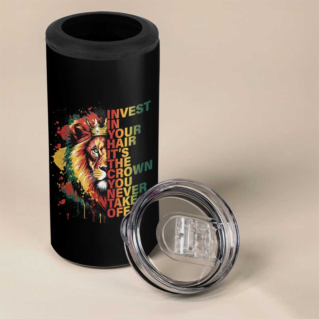 Rasta Lion 4 in 1 Can Cooler Tumbler Invest In Your Hair It's The Crown You Never Take Off Jamaican Pride - Wonder Print Shop