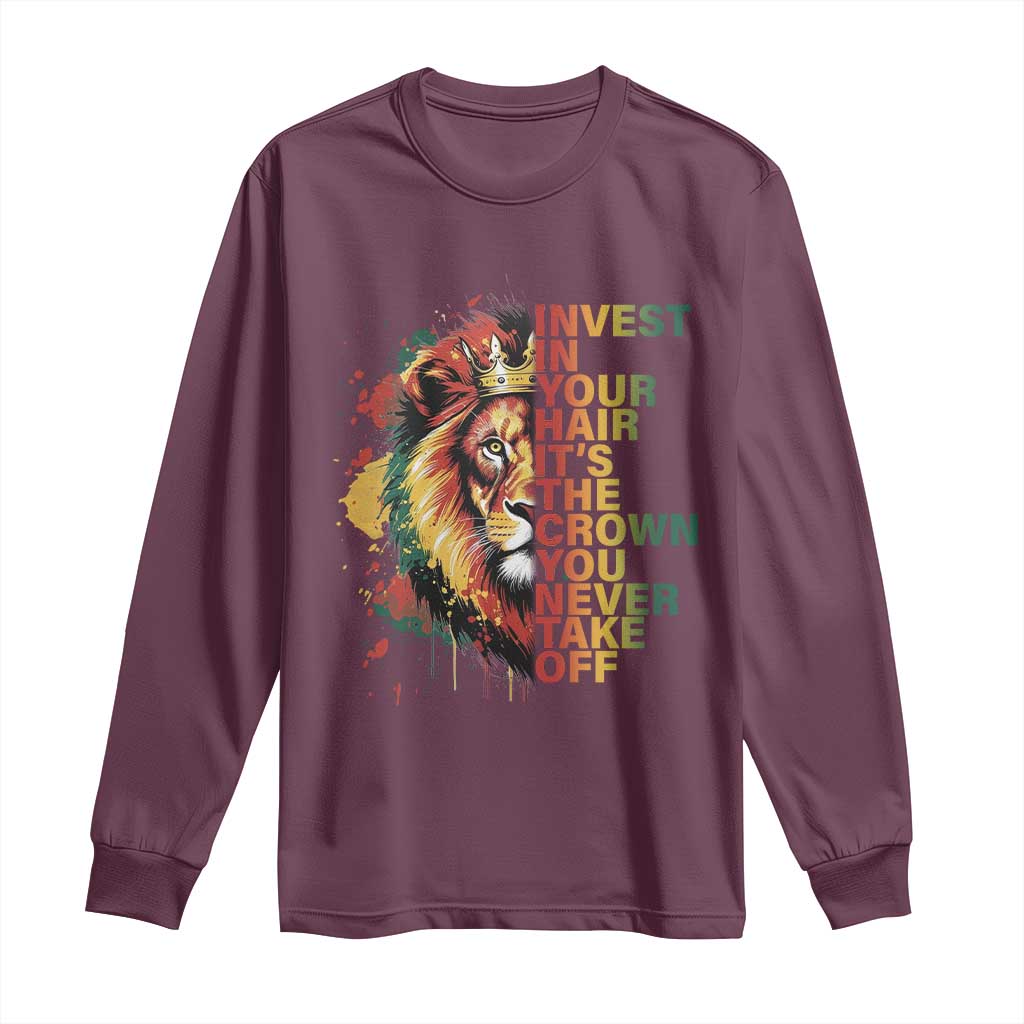 Rasta Lion Long Sleeve Shirt Invest In Your Hair It's The Crown You Never Take Off Jamaican Pride - Wonder Print Shop