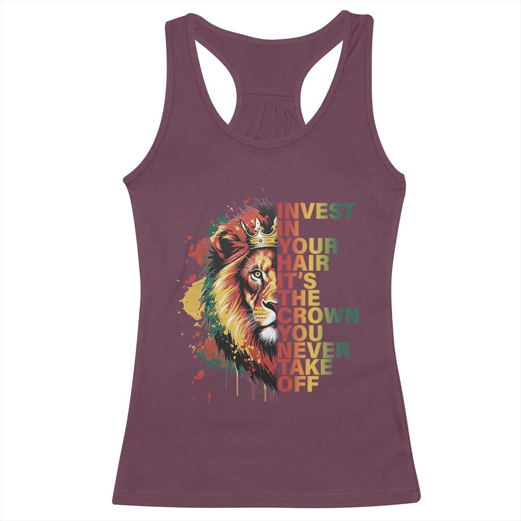 Rasta Lion Racerback Tank Top Invest In Your Hair It's The Crown You Never Take Off Jamaican Pride - Wonder Print Shop