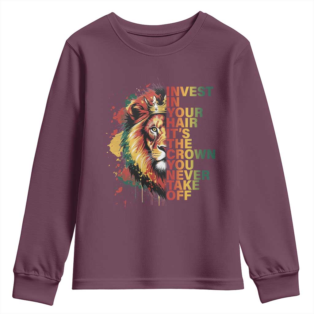 Rasta Lion Youth Sweatshirt Invest In Your Hair It's The Crown You Never Take Off Jamaican Pride - Wonder Print Shop