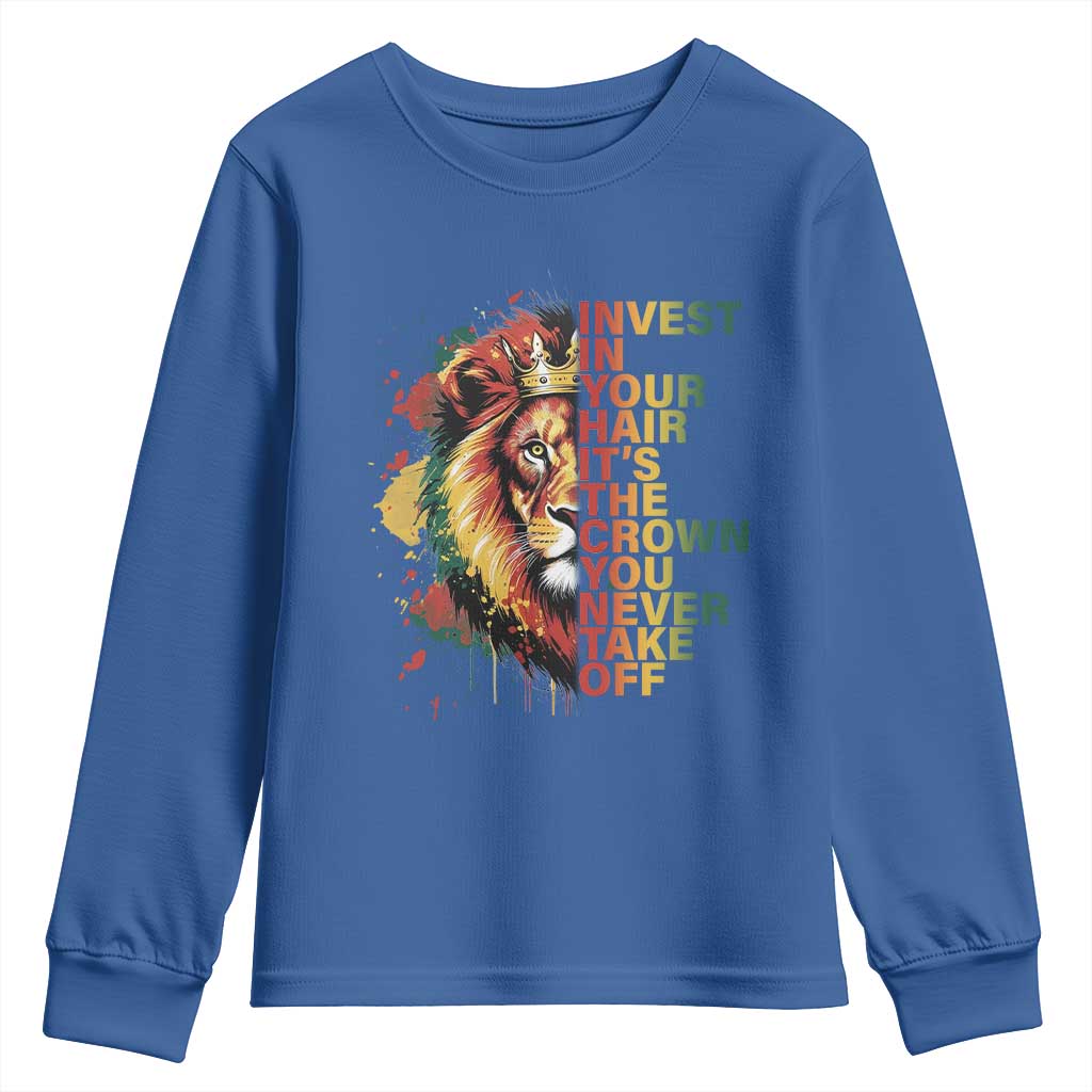 Rasta Lion Youth Sweatshirt Invest In Your Hair It's The Crown You Never Take Off Jamaican Pride - Wonder Print Shop