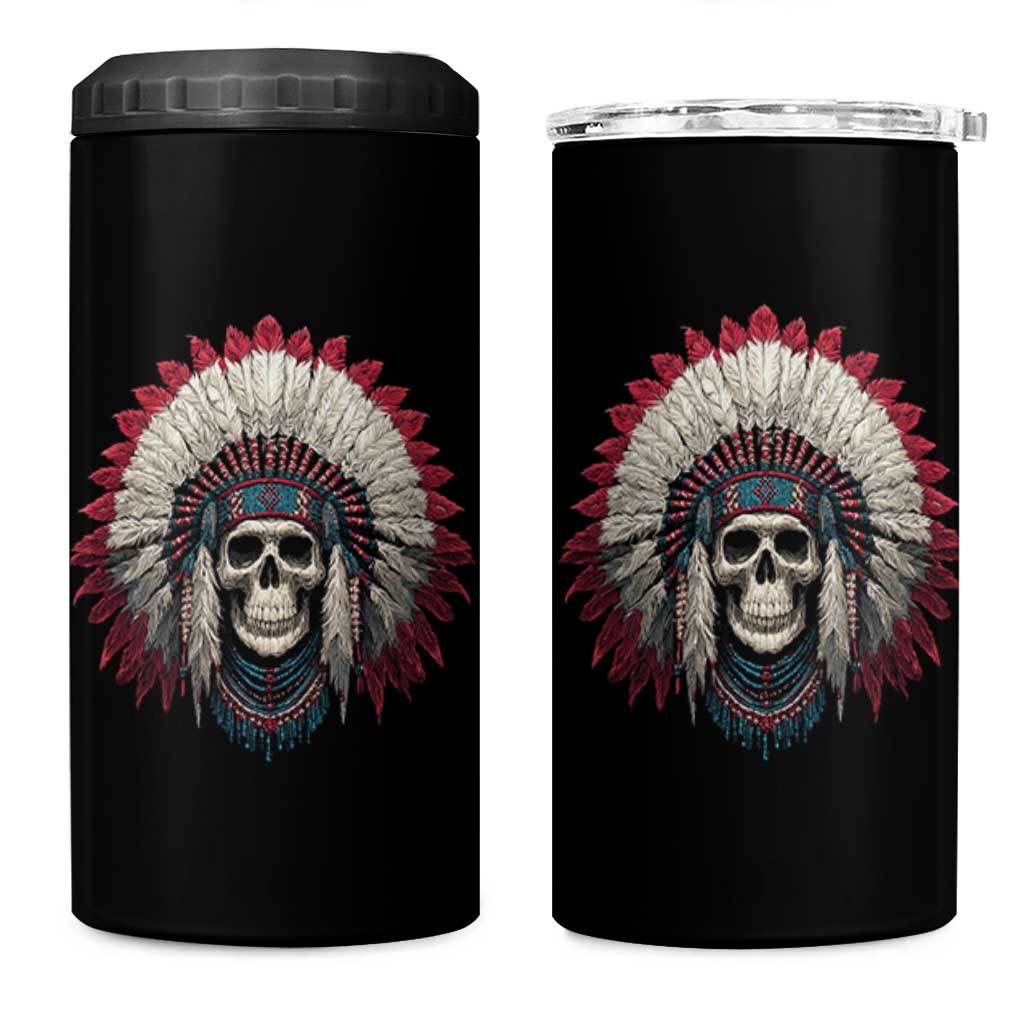 Native American Indian Chief Skull Headdress 4 in 1 Can Cooler Tumbler - Wonder Print Shop