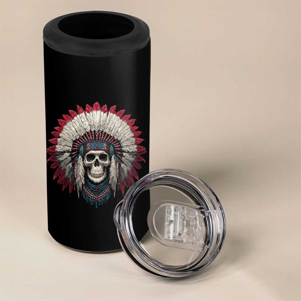 Native American Indian Chief Skull Headdress 4 in 1 Can Cooler Tumbler - Wonder Print Shop