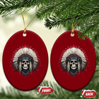 Native American Indian Chief Skull Headdress Ceramic Ornament