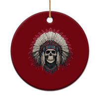 Native American Indian Chief Skull Headdress Ceramic Ornament