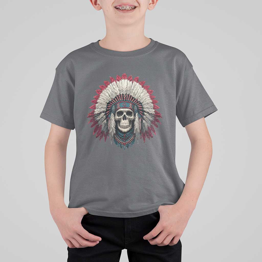 Native American Indian Chief Skull Headdress T Shirt For Kid - Wonder Print Shop