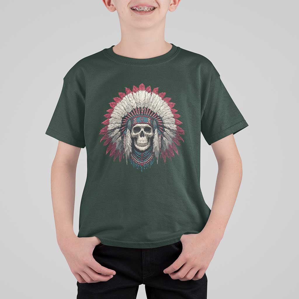 Native American Indian Chief Skull Headdress T Shirt For Kid - Wonder Print Shop