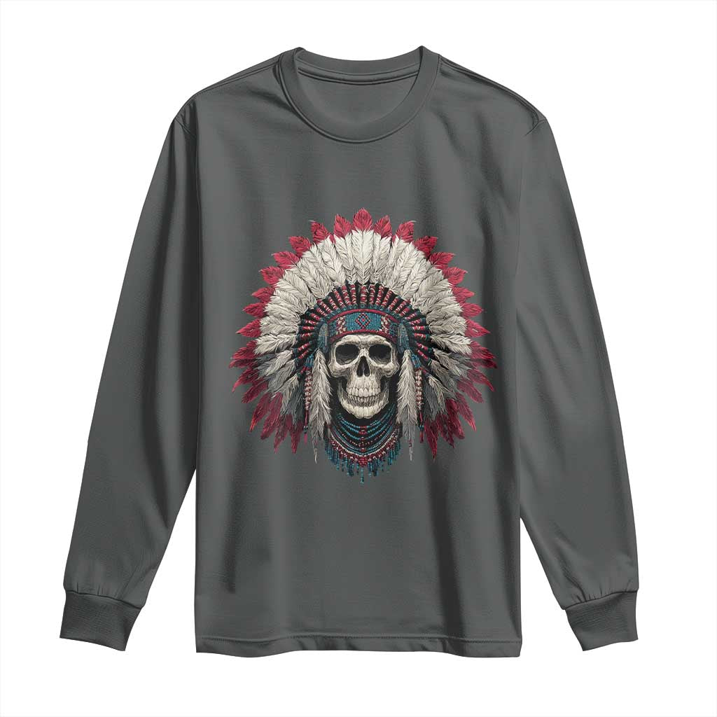 Native American Indian Chief Skull Headdress Long Sleeve Shirt - Wonder Print Shop