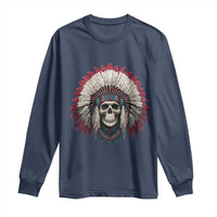 Native American Indian Chief Skull Headdress Long Sleeve Shirt - Wonder Print Shop