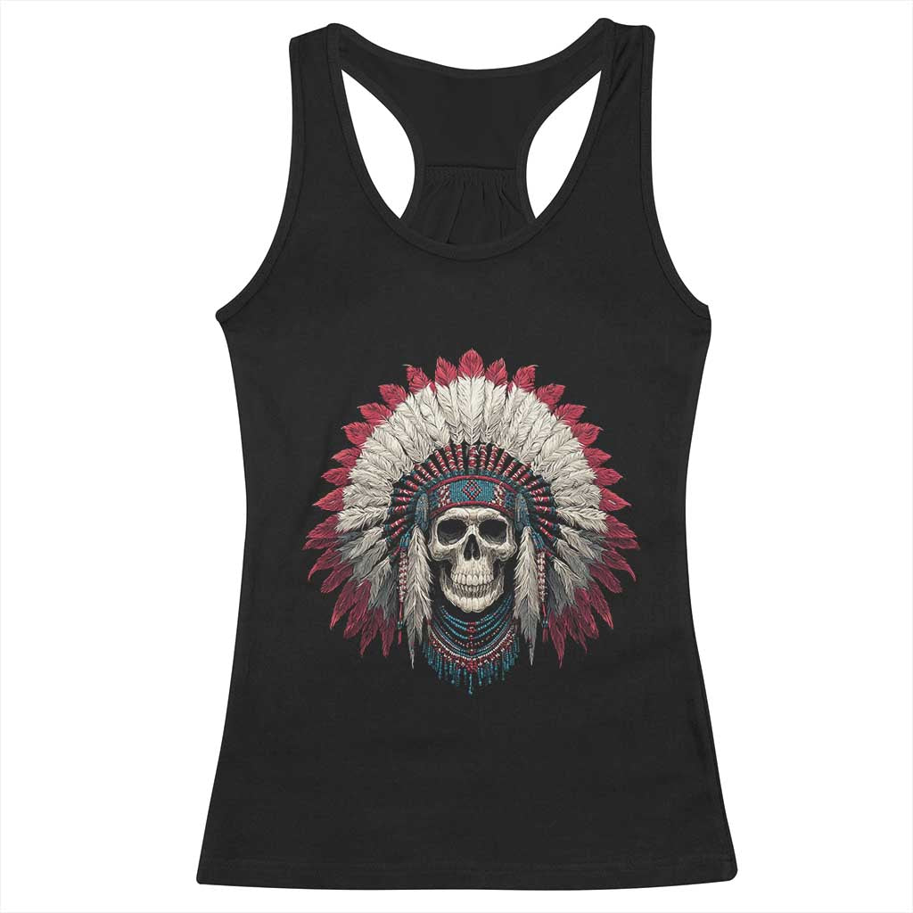 Native American Indian Chief Skull Headdress Racerback Tank Top - Wonder Print Shop