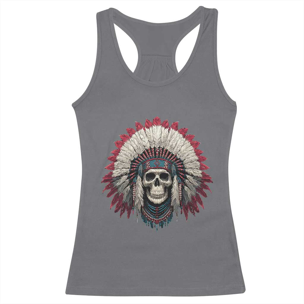 Native American Indian Chief Skull Headdress Racerback Tank Top - Wonder Print Shop