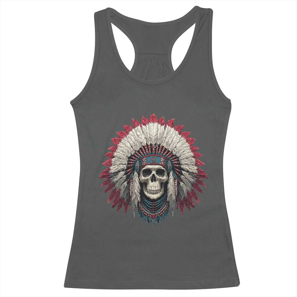 Native American Indian Chief Skull Headdress Racerback Tank Top - Wonder Print Shop