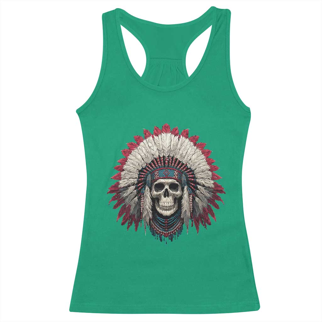 Native American Indian Chief Skull Headdress Racerback Tank Top - Wonder Print Shop