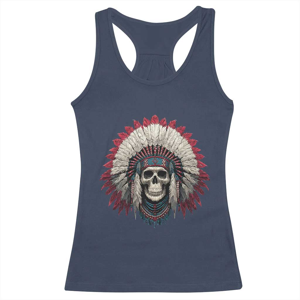 Native American Indian Chief Skull Headdress Racerback Tank Top - Wonder Print Shop