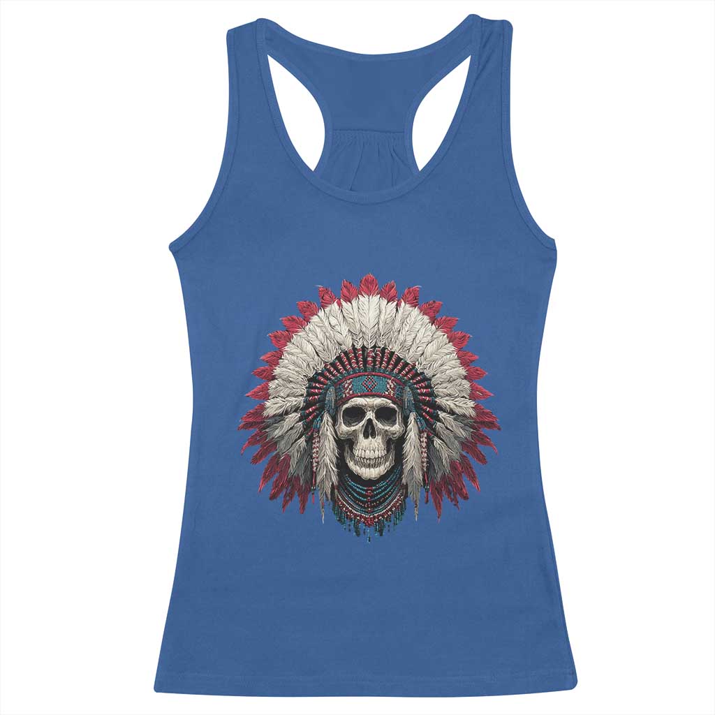 Native American Indian Chief Skull Headdress Racerback Tank Top - Wonder Print Shop