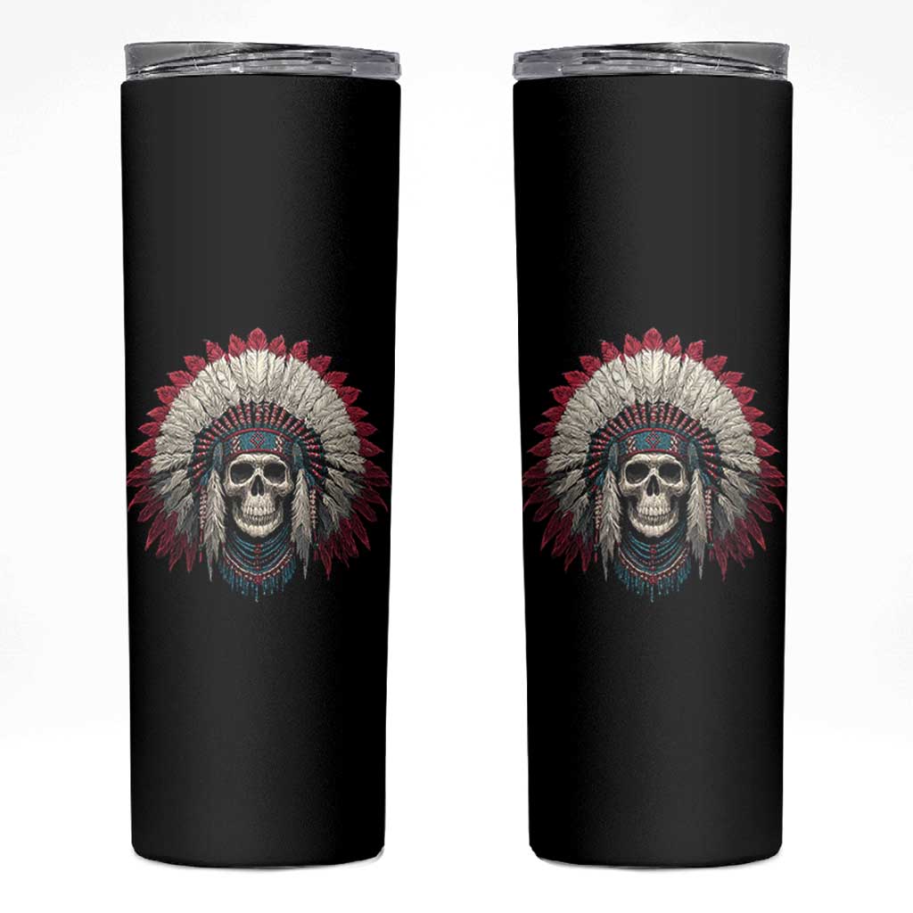 Native American Indian Chief Skull Headdress Skinny Tumbler - Wonder Print Shop