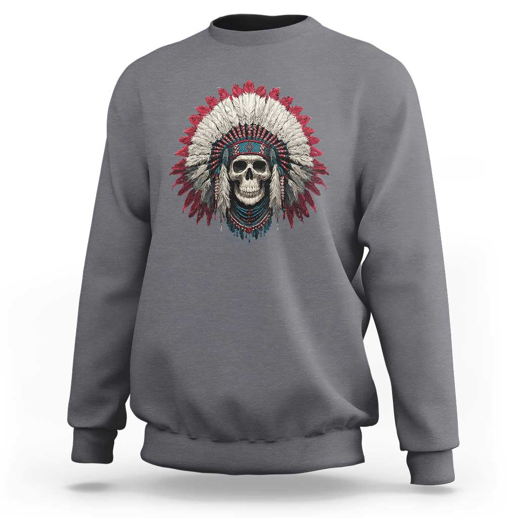 Native American Indian Chief Skull Headdress Sweatshirt - Wonder Print Shop