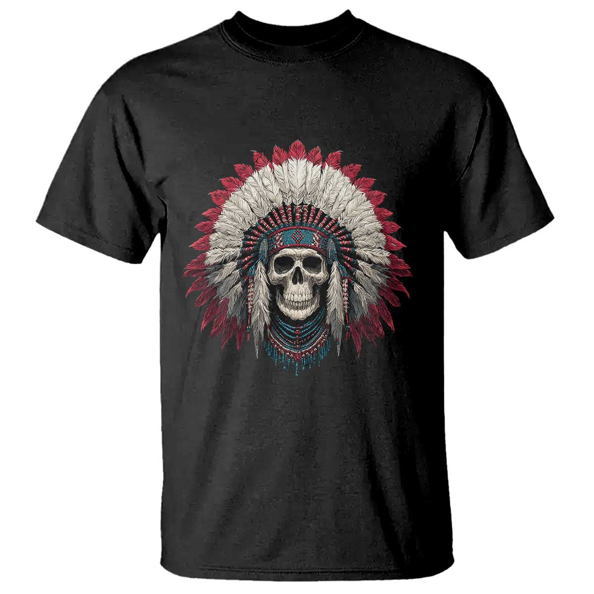 Native American Indian Chief Skull Headdress T Shirt - Wonder Print Shop