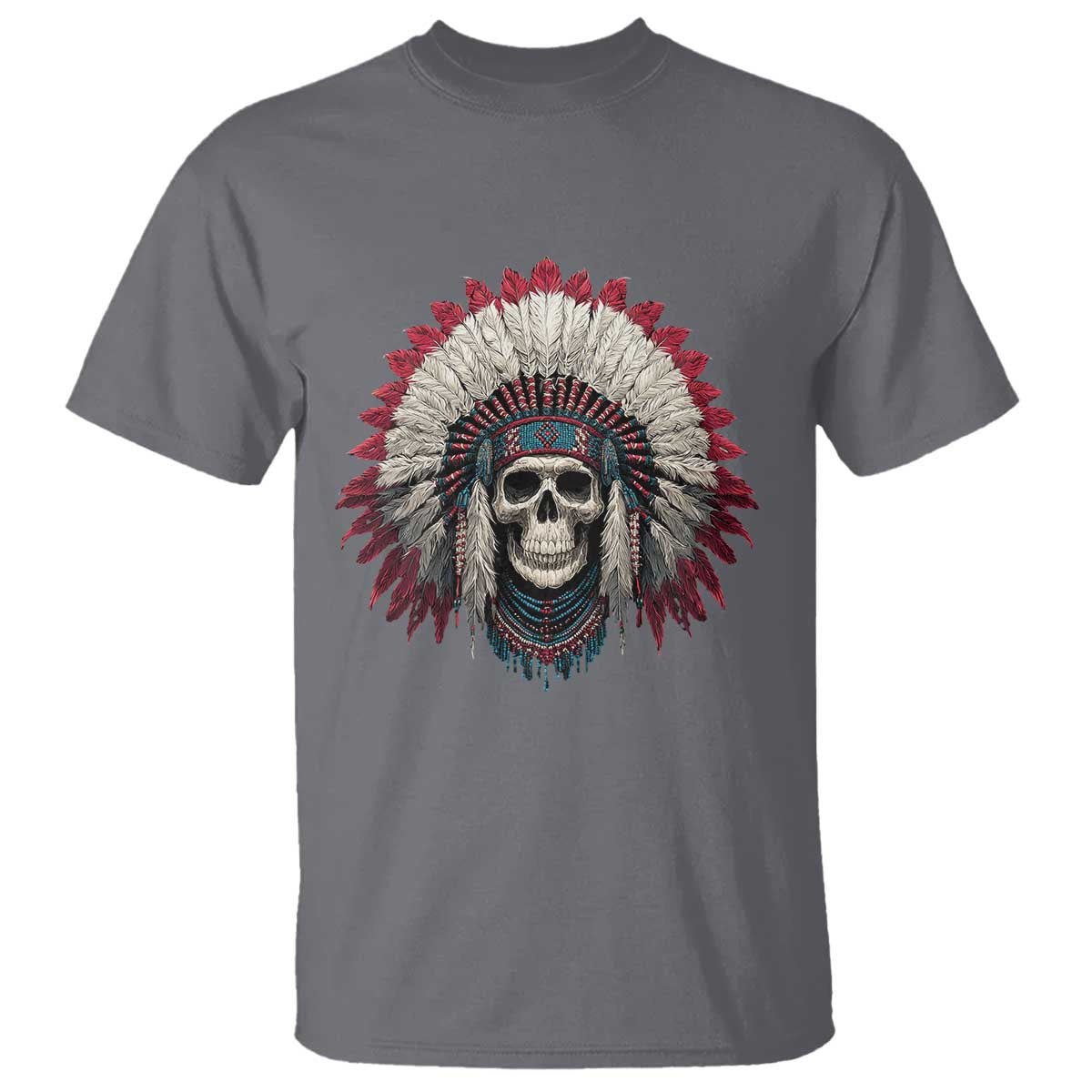 Native American Indian Chief Skull Headdress T Shirt - Wonder Print Shop