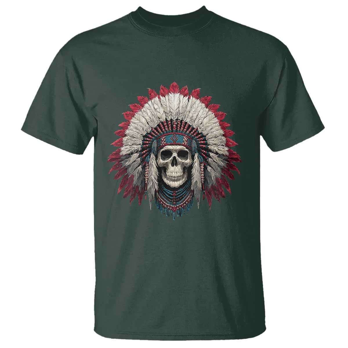 Native American Indian Chief Skull Headdress T Shirt - Wonder Print Shop