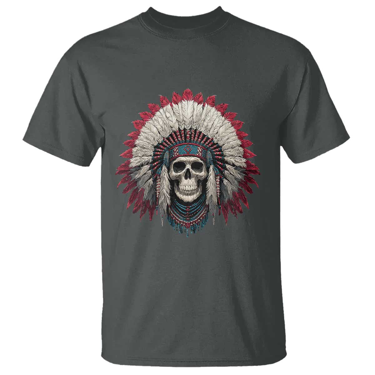 Native American Indian Chief Skull Headdress T Shirt - Wonder Print Shop