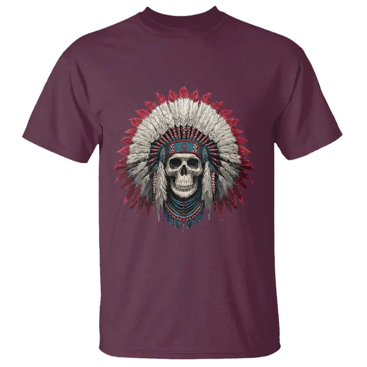 Native American Indian Chief Skull Headdress T Shirt - Wonder Print Shop