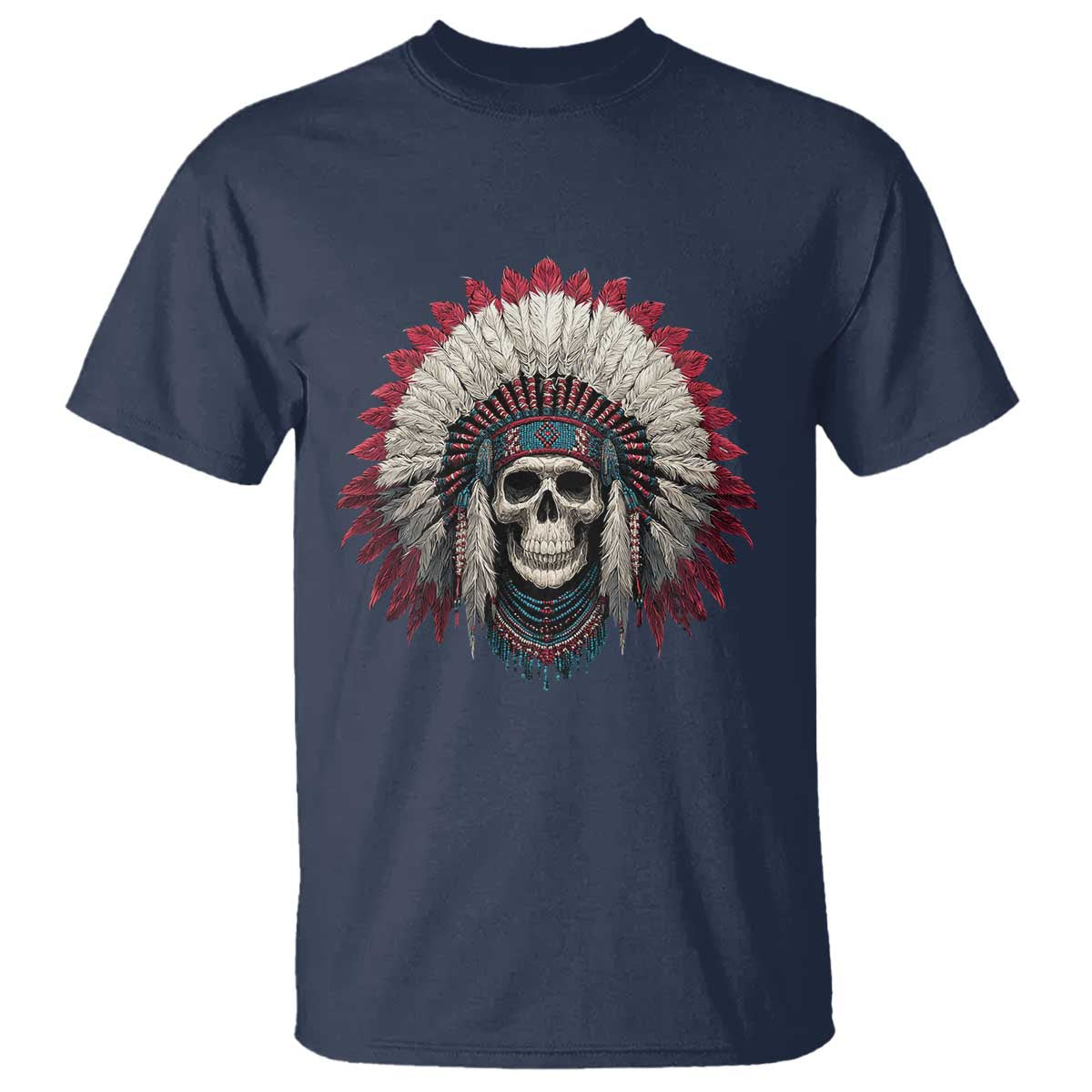 Native American Indian Chief Skull Headdress T Shirt - Wonder Print Shop