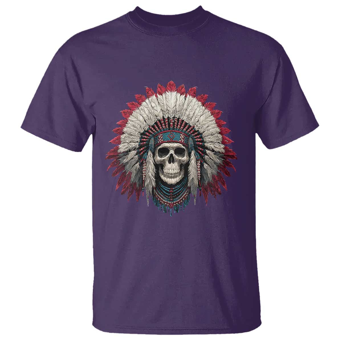 Native American Indian Chief Skull Headdress T Shirt - Wonder Print Shop