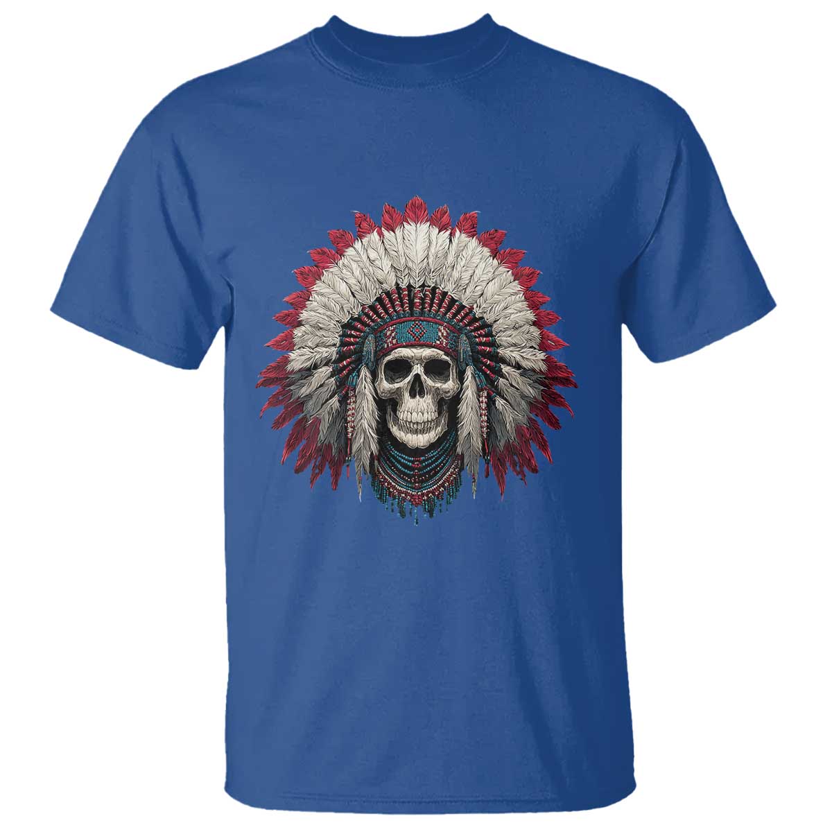 Native American Indian Chief Skull Headdress T Shirt - Wonder Print Shop