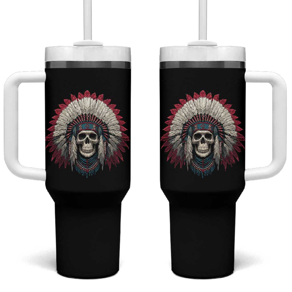 Native American Indian Chief Skull Headdress Tumbler With Handle - Wonder Print Shop