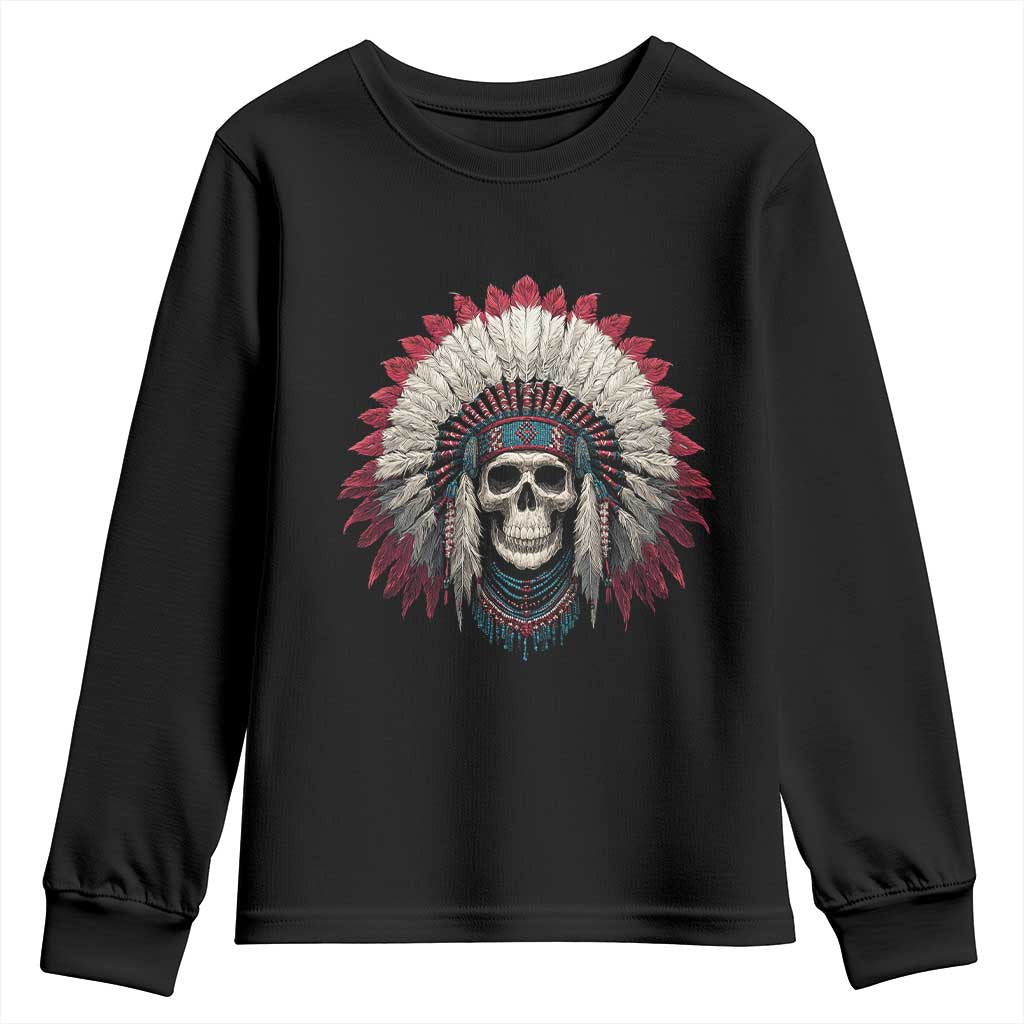 Native American Indian Chief Skull Headdress Youth Sweatshirt - Wonder Print Shop