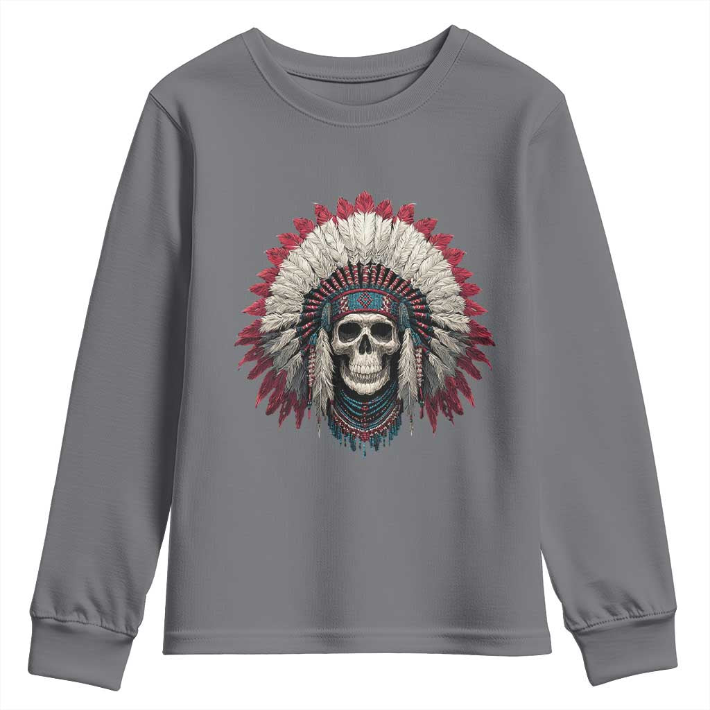 Native American Indian Chief Skull Headdress Youth Sweatshirt - Wonder Print Shop