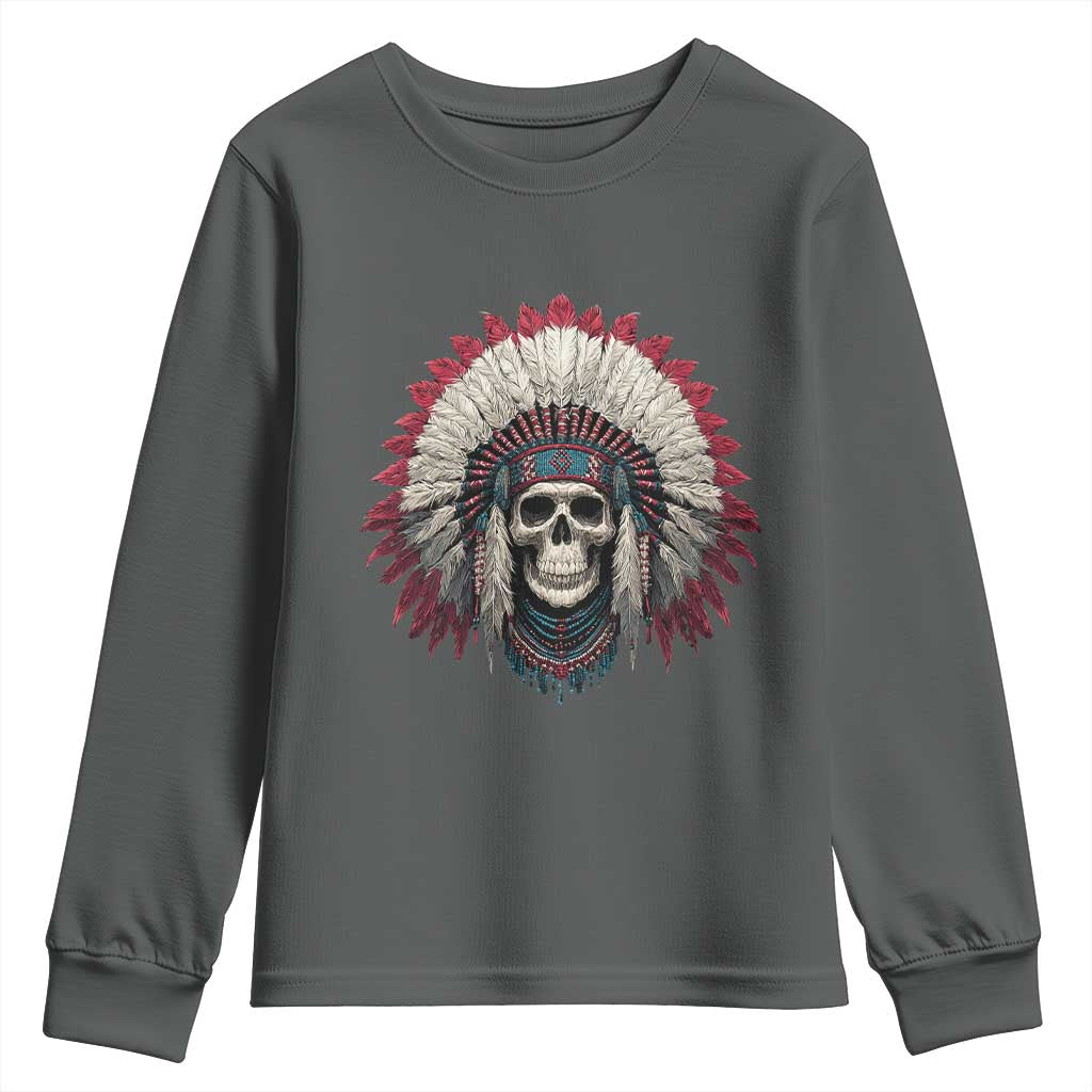 Native American Indian Chief Skull Headdress Youth Sweatshirt - Wonder Print Shop