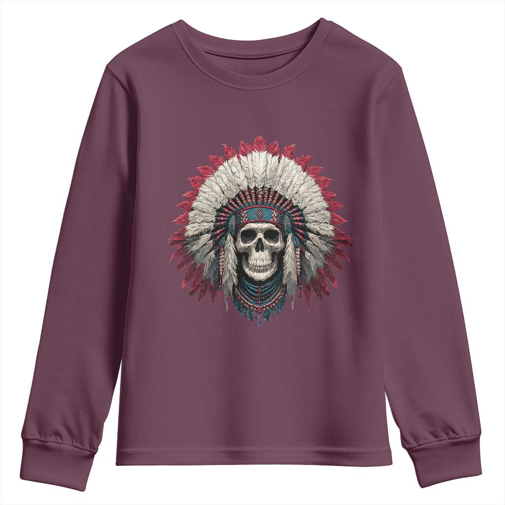 Native American Indian Chief Skull Headdress Youth Sweatshirt - Wonder Print Shop