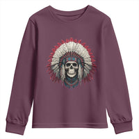 Native American Indian Chief Skull Headdress Youth Sweatshirt - Wonder Print Shop