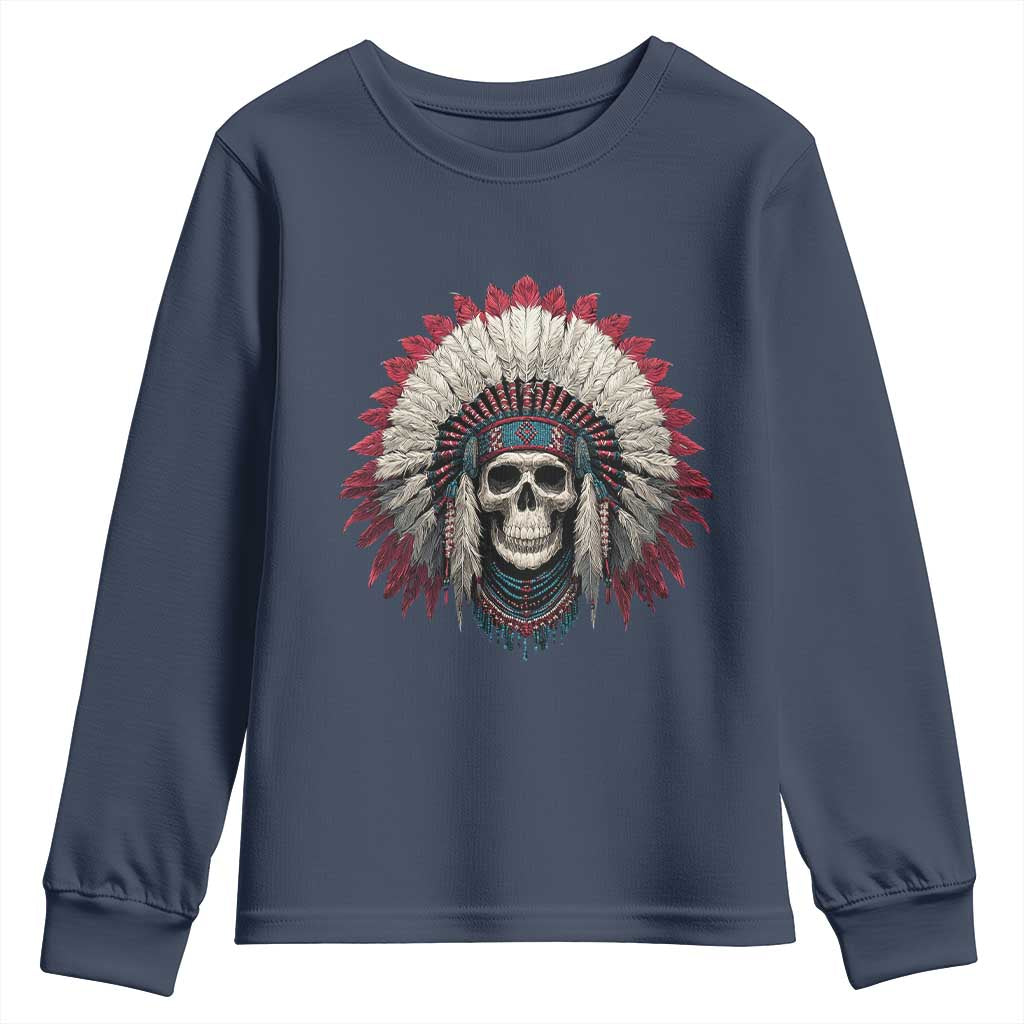 Native American Indian Chief Skull Headdress Youth Sweatshirt - Wonder Print Shop