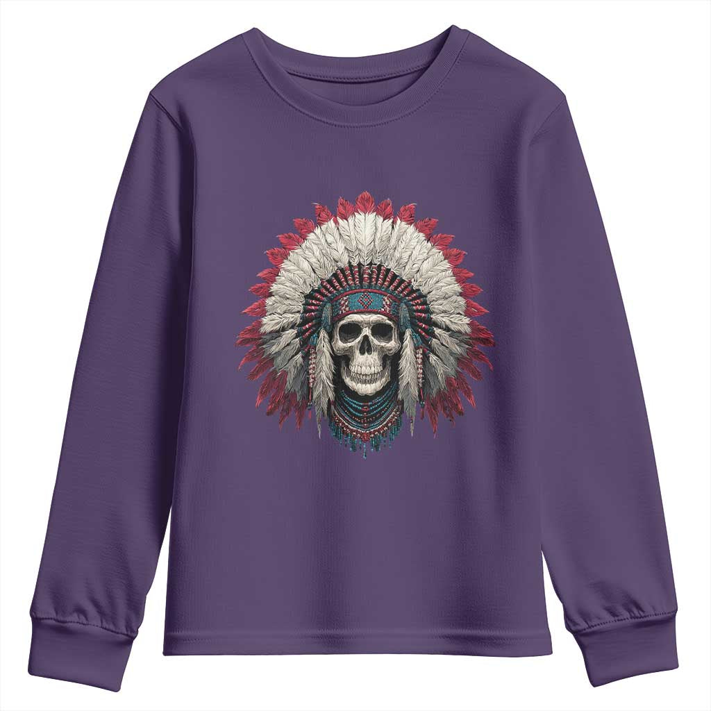 Native American Indian Chief Skull Headdress Youth Sweatshirt - Wonder Print Shop