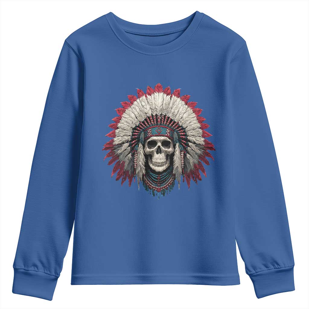 Native American Indian Chief Skull Headdress Youth Sweatshirt - Wonder Print Shop