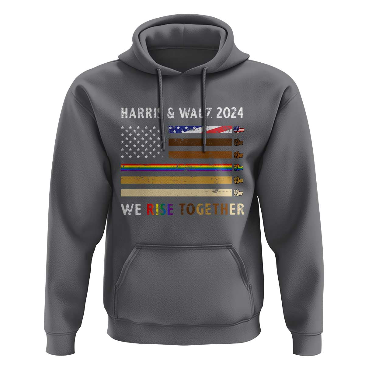 Harris Walz 2024 Hoodie We Rise Together Vintage American Flag - Wonder Print Shop