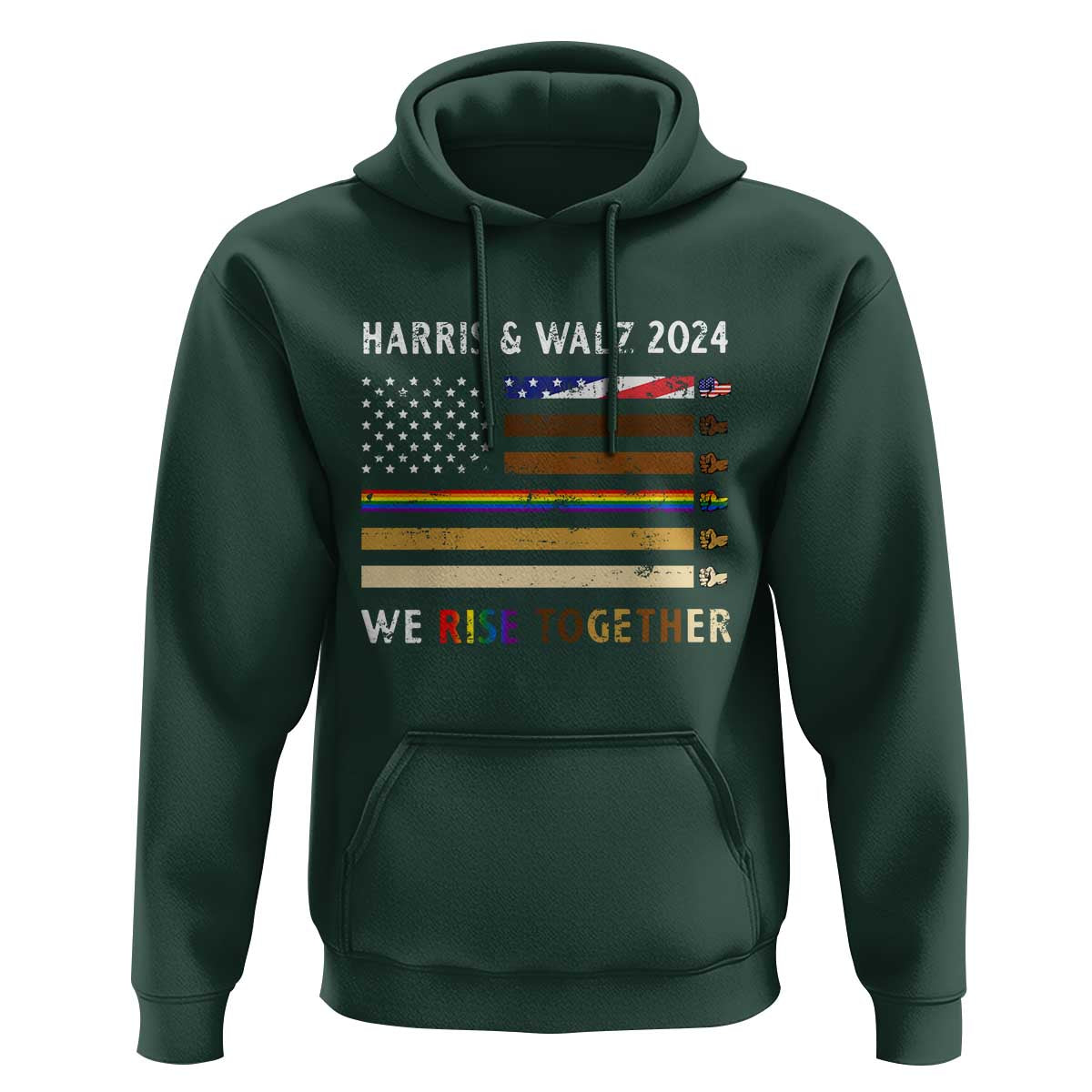 Harris Walz 2024 Hoodie We Rise Together Vintage American Flag - Wonder Print Shop