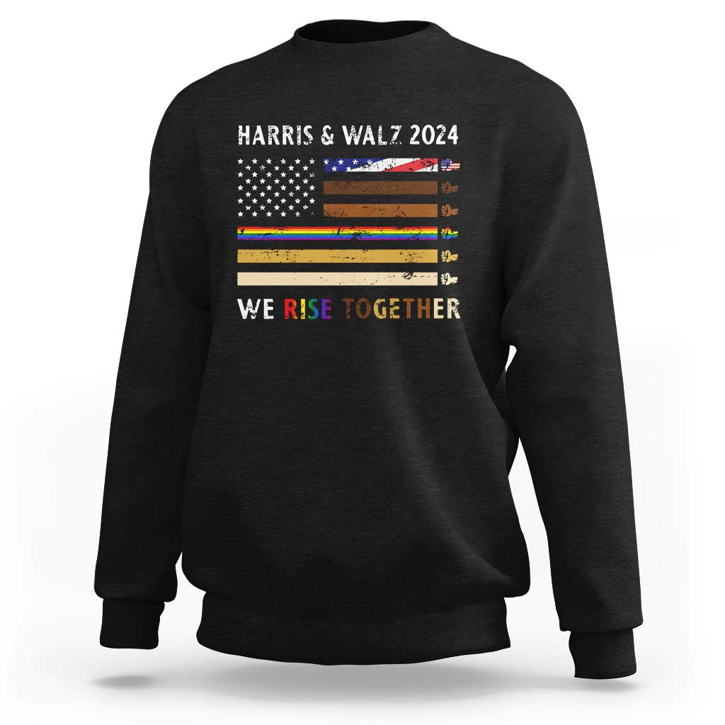 Harris Walz 2024 Sweatshirt We Rise Together Vintage American Flag - Wonder Print Shop
