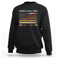 Harris Walz 2024 Sweatshirt We Rise Together Vintage American Flag - Wonder Print Shop