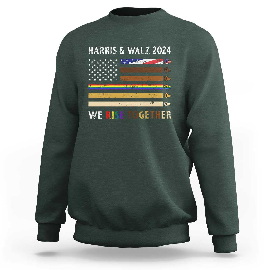 Harris Walz 2024 Sweatshirt We Rise Together Vintage American Flag - Wonder Print Shop