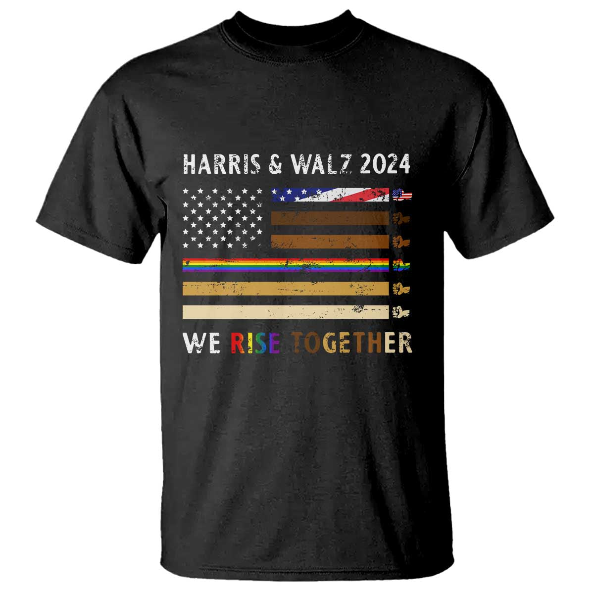 Harris Walz 2024 T Shirt We Rise Together Vintage American Flag - Wonder Print Shop