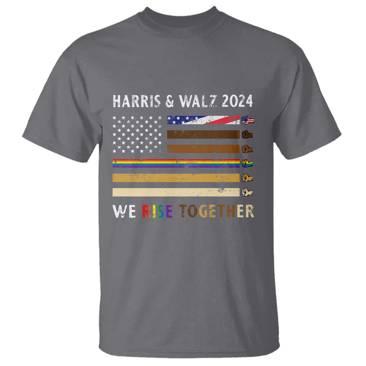 Harris Walz 2024 T Shirt We Rise Together Vintage American Flag - Wonder Print Shop